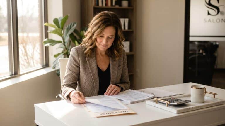 Salon owner reviewing employee vs independent contractor tax classification documents