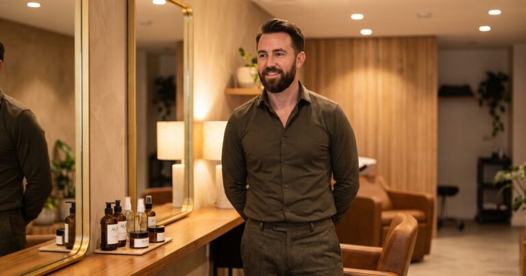 Independent stylist at his own booth rental station after transitioning from commission